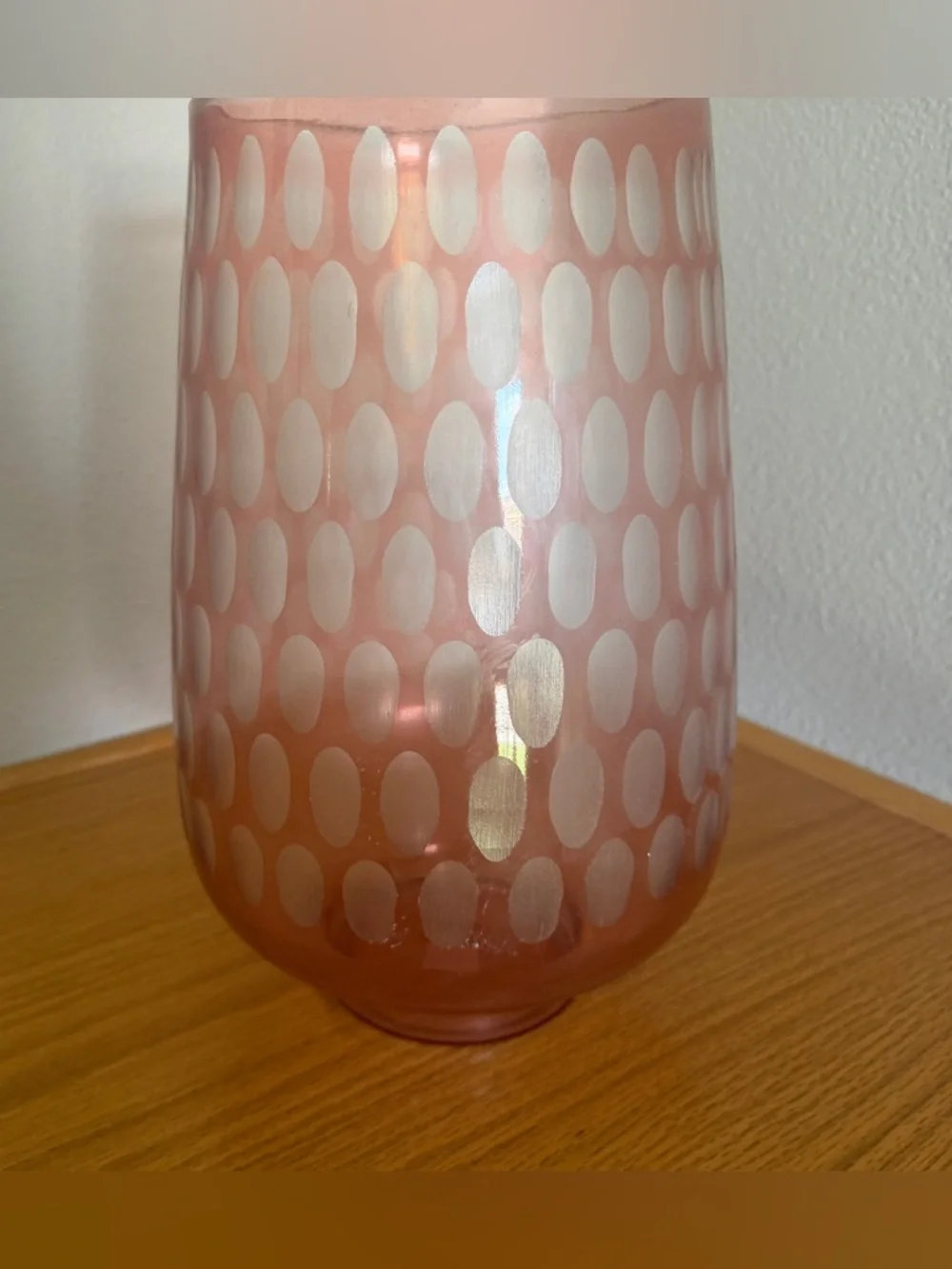 Anthropologie Etched Glass Thumbprint Pink Vase Decor MCM Boho Rose Floral SAFFY